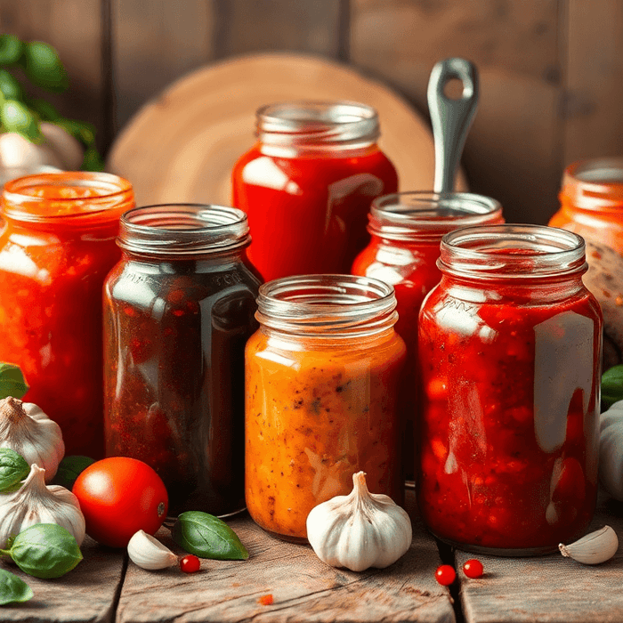 Sauces italiennes authentiques — pesto, bolognaise, napolitaine, amatriciana et arrabbiata — présentées avec des ingrédients frais EasyGusto.