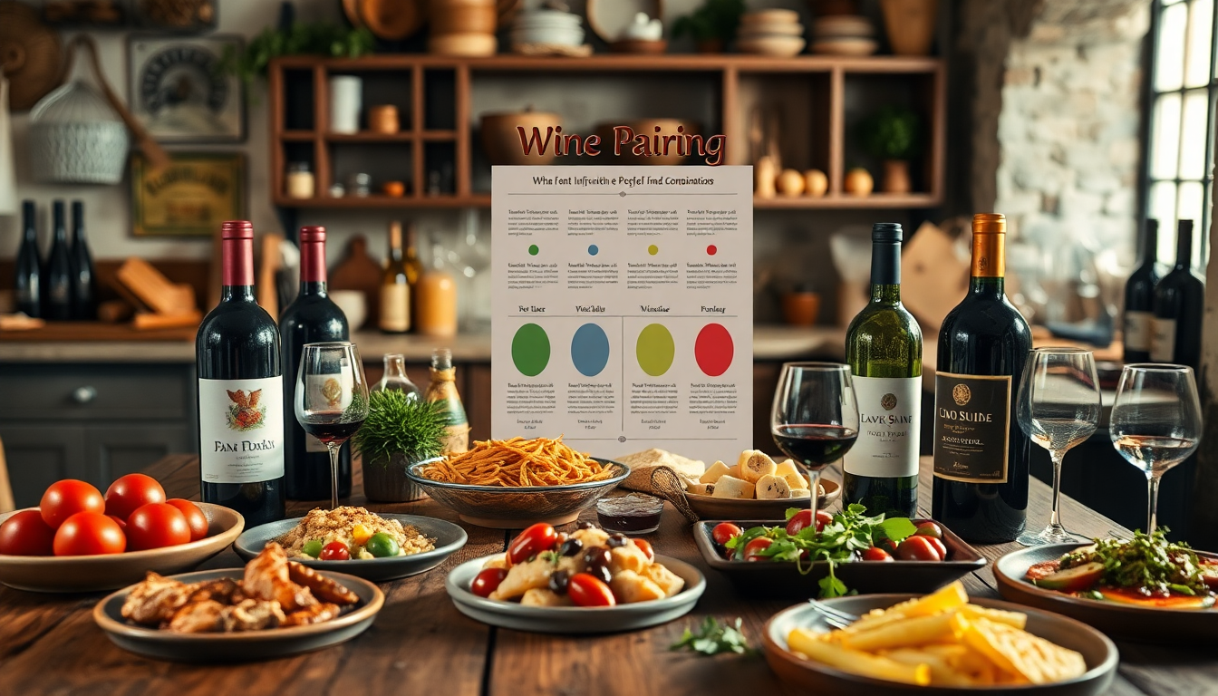 Dîner italien authentique avec vins rouges, pâtes, fromages et antipasti sur table rustique — accords mets et vins EasyGusto.fr