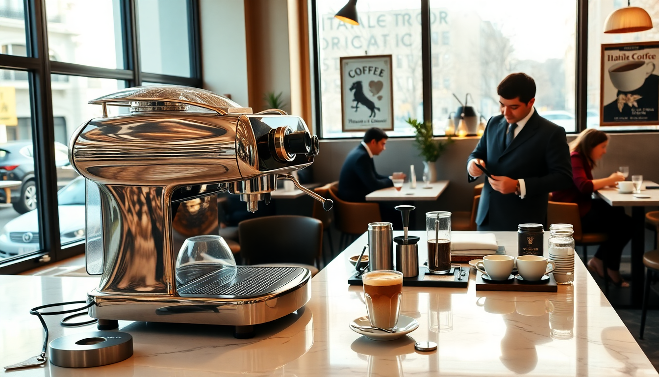 Machine à espresso italienne dans un café moderne, barista préparant un ristretto et cappuccino — EasyGusto.fr