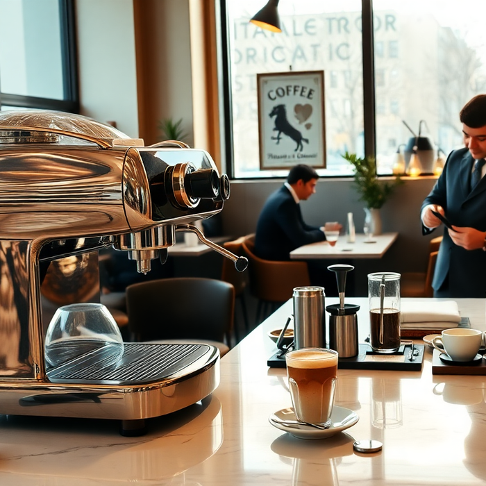 Machine à espresso italienne dans un café moderne, barista préparant un ristretto et cappuccino — EasyGusto.fr
