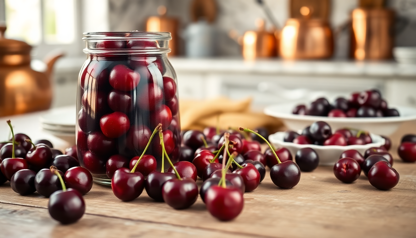 Bocal de Cerises Amarena Fabbri sur une table de cuisine italienne – confiserie italienne traditionnelle, photo EasyGusto.fr