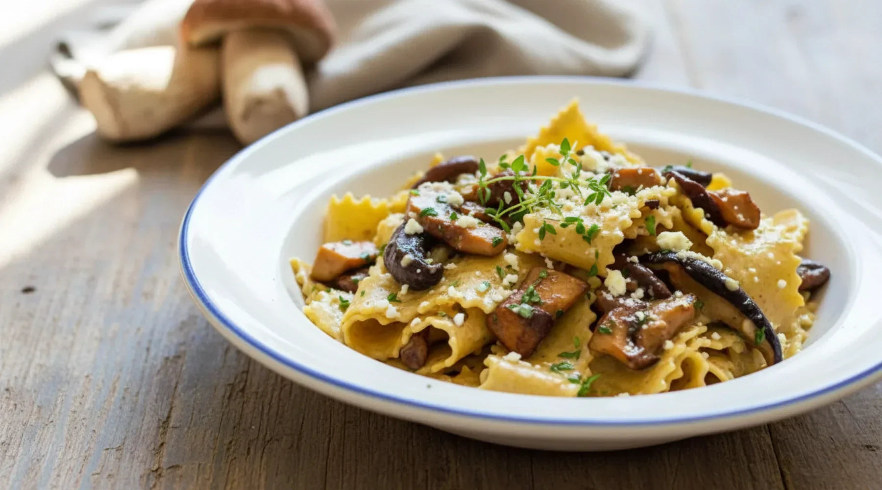 Assiette de pâtes aux champignons – recette italienne automnale