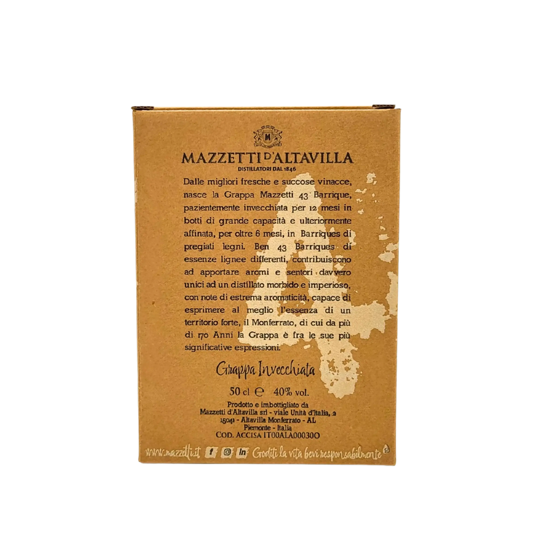 Grappa Vieillie en Barrique Mazzitto d'Altavilla 50cl
