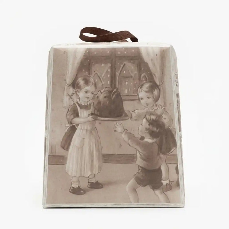 Vintage packaging of Panettone Classico Loison 500g – retro illustration with children around a panettone
