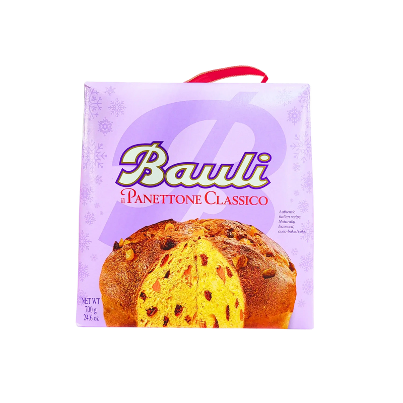 Bauli Panettone 700 g, traditional Italian cake with candied fruits and raisins, a symbol of festive indulgence.