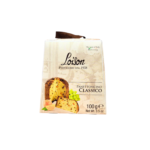 Mini panettone Loison 100 g, version miniature du célèbre gâteau italien, idéal à offrir ou à déguster pour une touche sucrée raffinée.