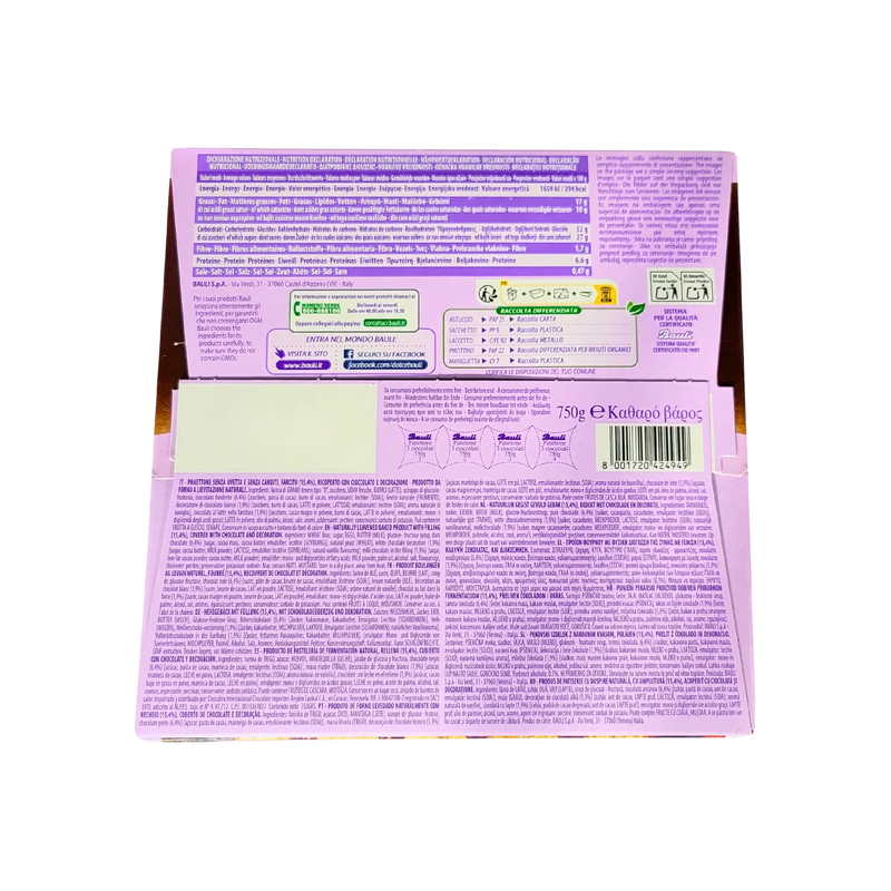 Ingrédients et informations nutritionnelles du Panettone 3 Cioccolati Bauli 750g