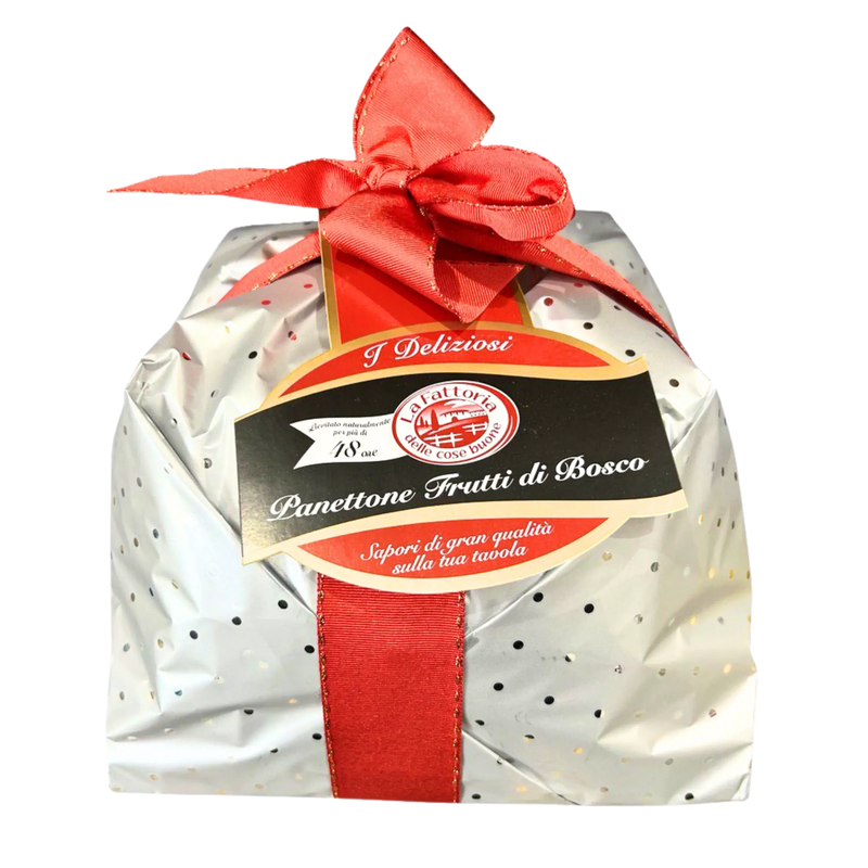 Panettone La Fattoria 1kg - fruits des bois emballé, dessert italien traditionnel sans raisins, panettone fruits rouges authentique.